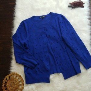 NWOT Cable & Gauge Blue Black Polka Dot Long Sleeve Button Up Cardigan, Small